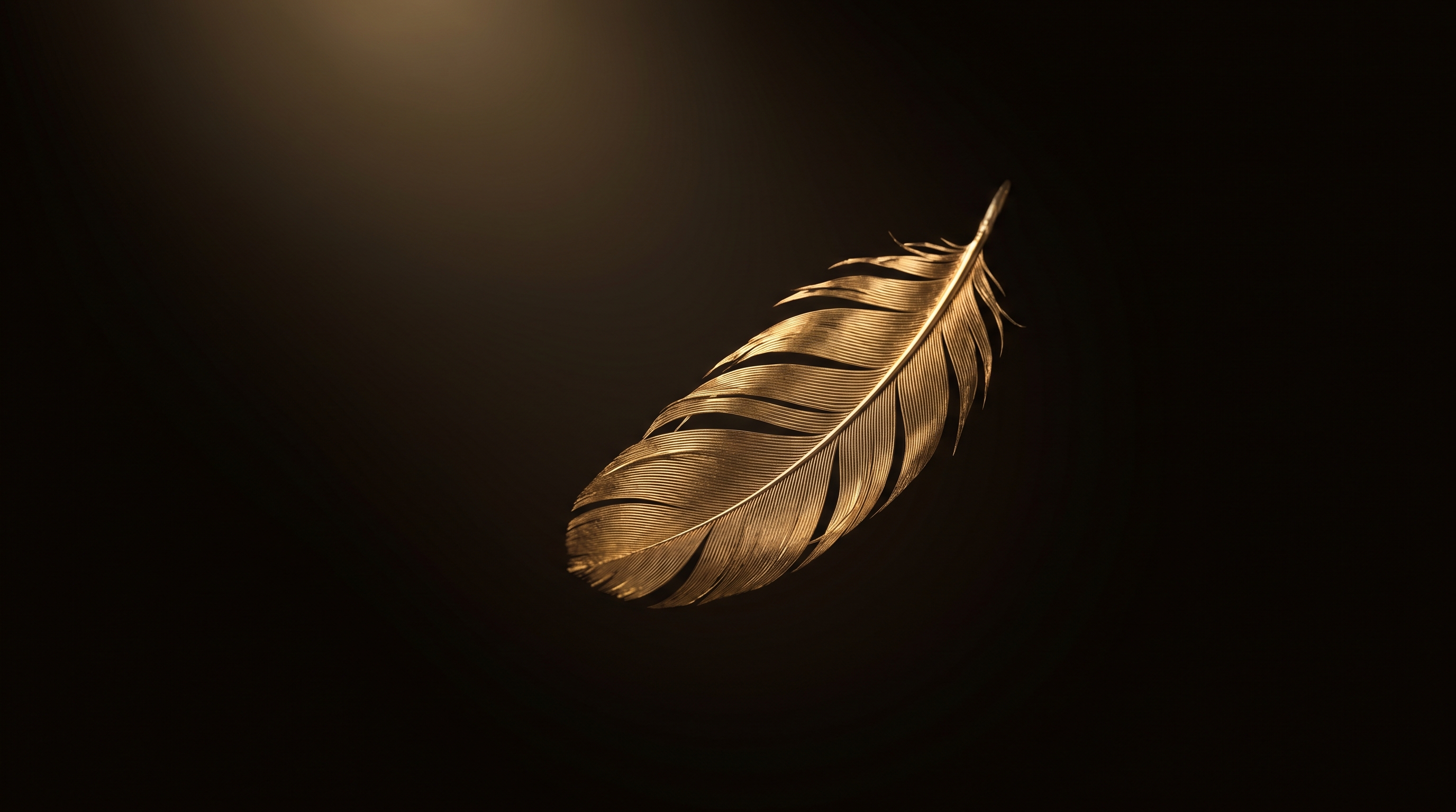 Golden Feather Floating Black Void